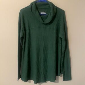 Cupio oversized ribbed drk green mock/cowl neck lightweight sweater size md EUC‎